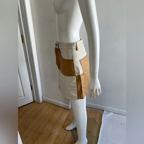 Song of Style Vianka Leather Mini Skirt Brown & Ivory White Patchwork S $298 - Picture 4 of 9